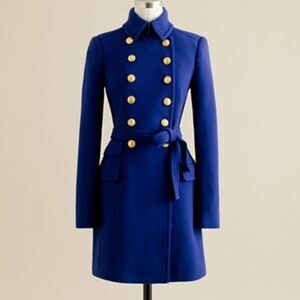 NEW VTG J Crew 4 Blue Double Cloth Wrap Military Townhouse Trench Wool Lady Coat